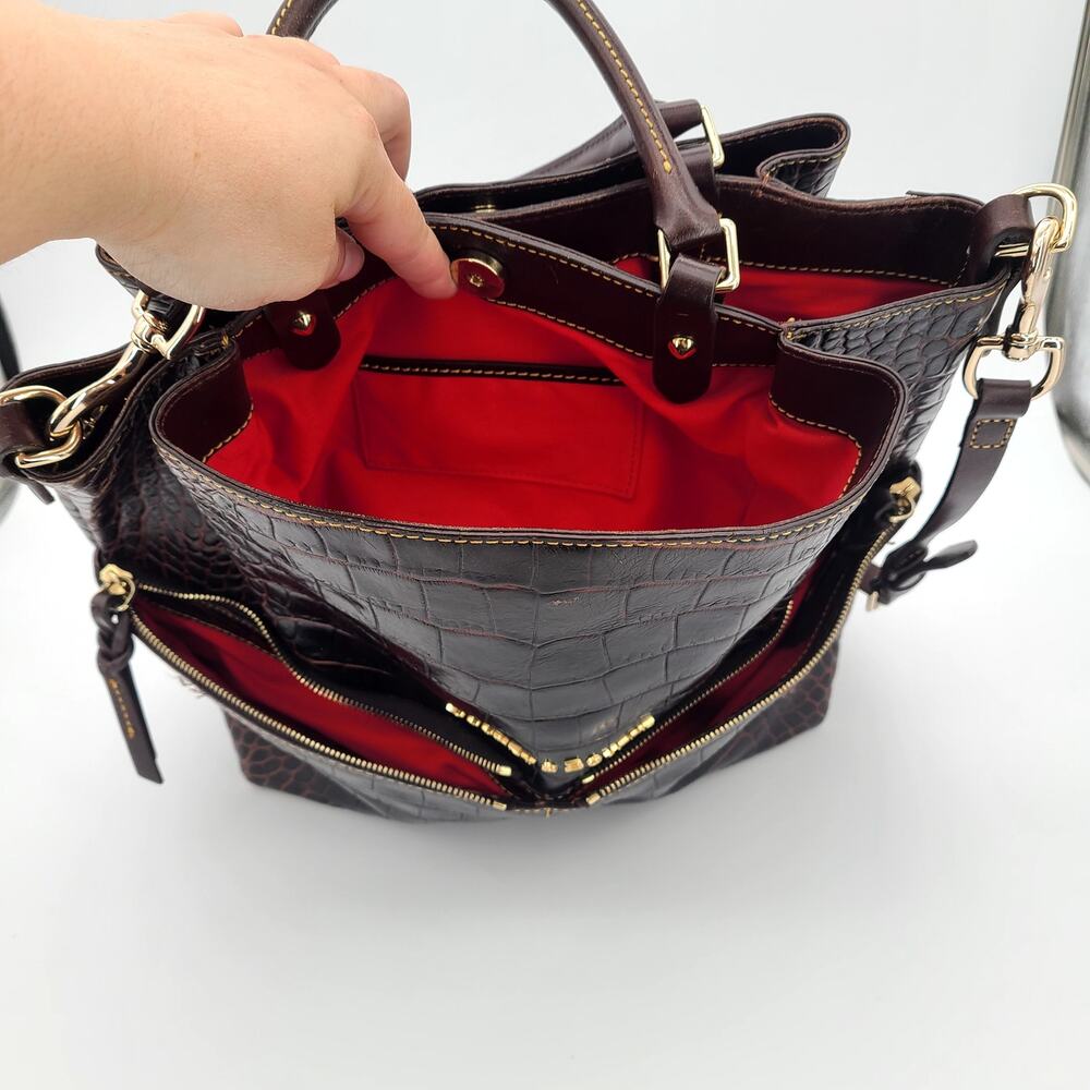 Dooney & Bourke Dillen Croco Leather Satchel - Espresso Dark Brown Bag - Picture 12 of 16